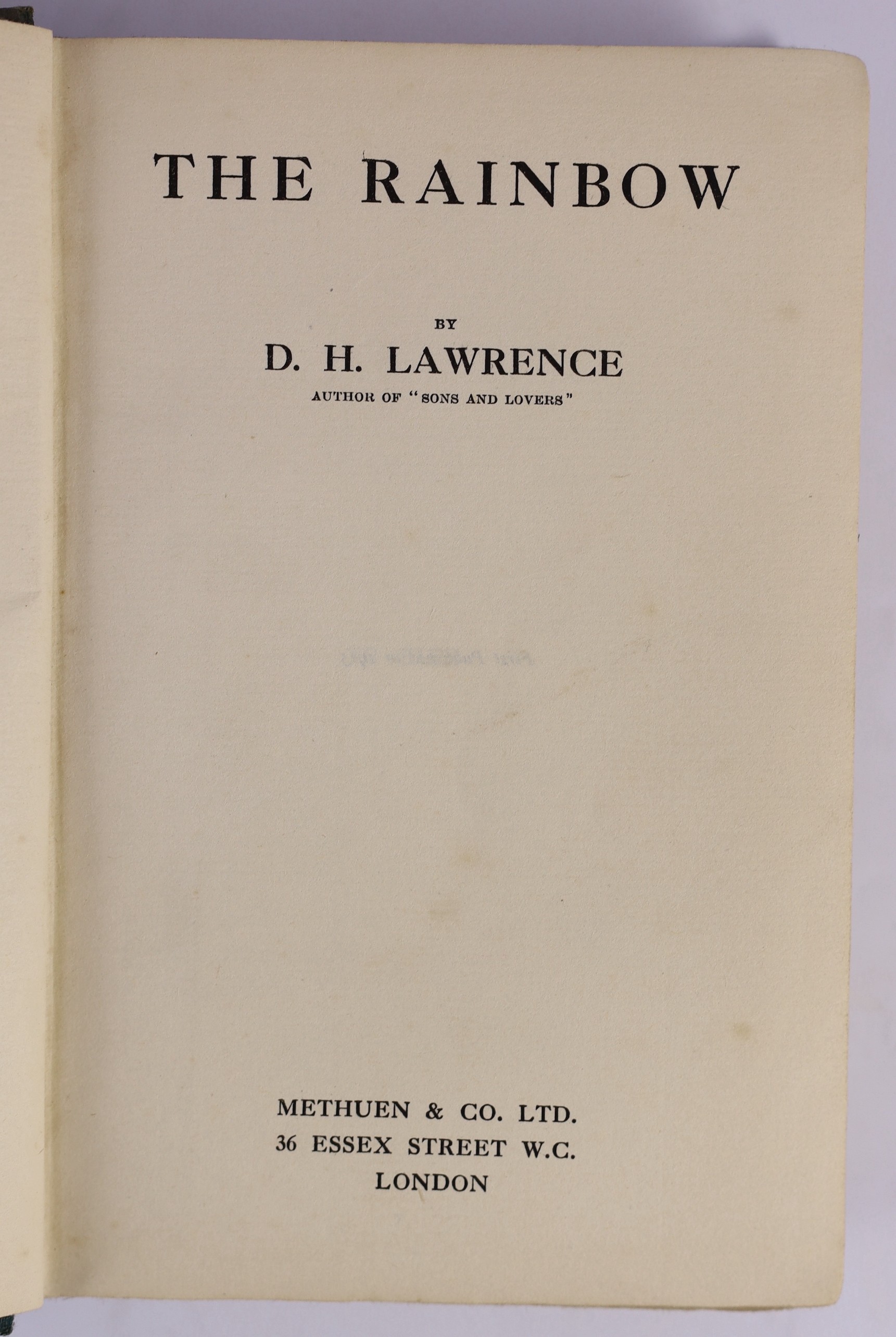 Lawrence, D.H - 2 Works - The Rainbow, 1st edition, 8vo, original cloth, Methuen & Co. Ltd., London, 1915 and The Tales of D.H. Lawrence, 8vo, original cloth, Martin Secker, London, 1934
